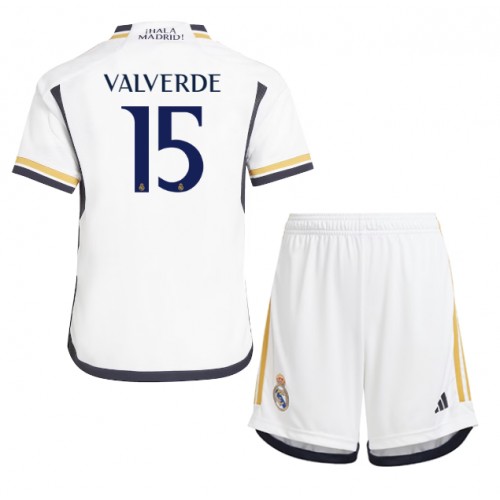 Maillot de foot Real Madrid Federico Valverde #15 Domicile enfant 2023-24 Manches Courte (+ pantalon court)